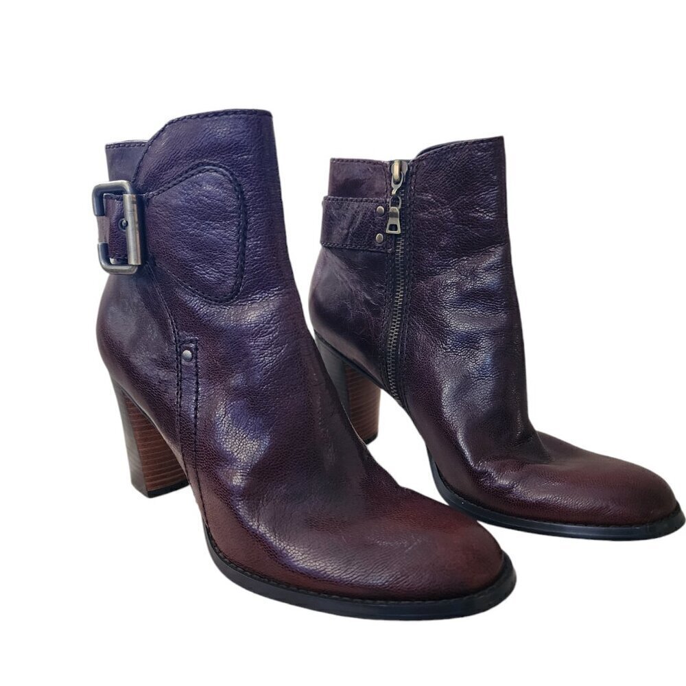 Nine West Estefani Brown Zip Side Buckle Round Toe Boots Booties 9M
